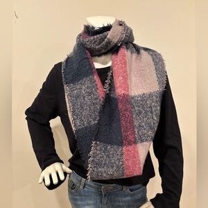LOFT Women’s Blue, Purple, Pink Plaid Blanket Scarf